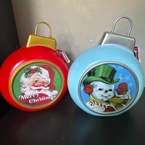 Mr. Christmas Blow Mold Light Up Ornament Pair – Vintage Santa & Snowman